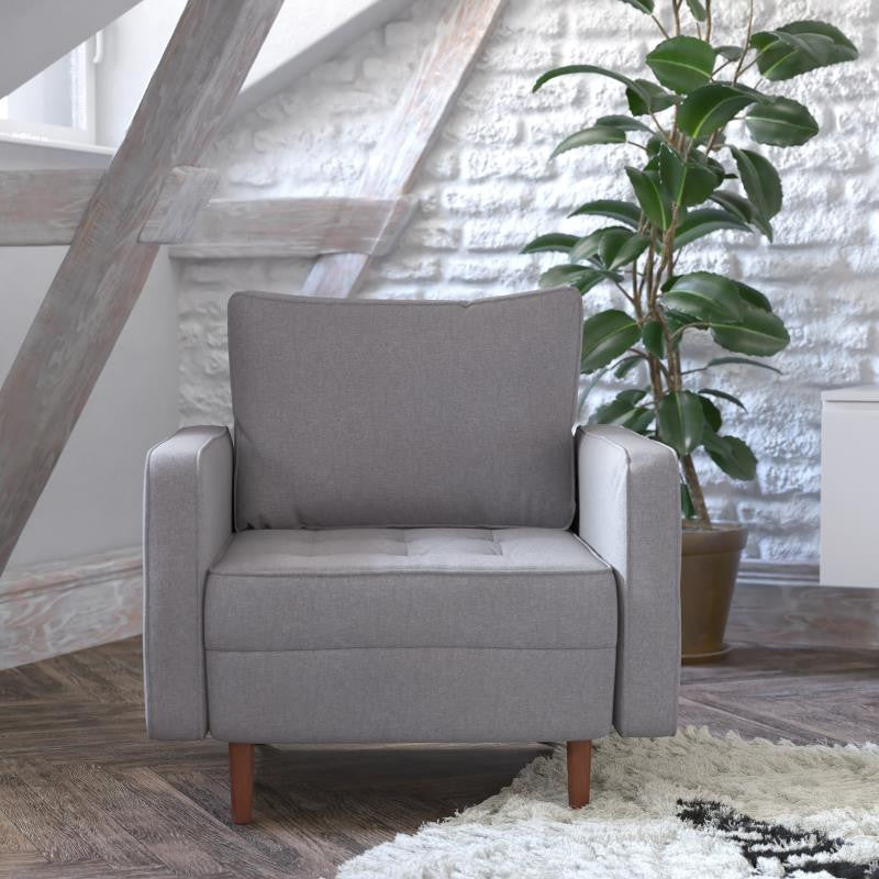 Hudson Commercial Grade Armchair WithTufted Faux Linen Upholstery, Slate Gray