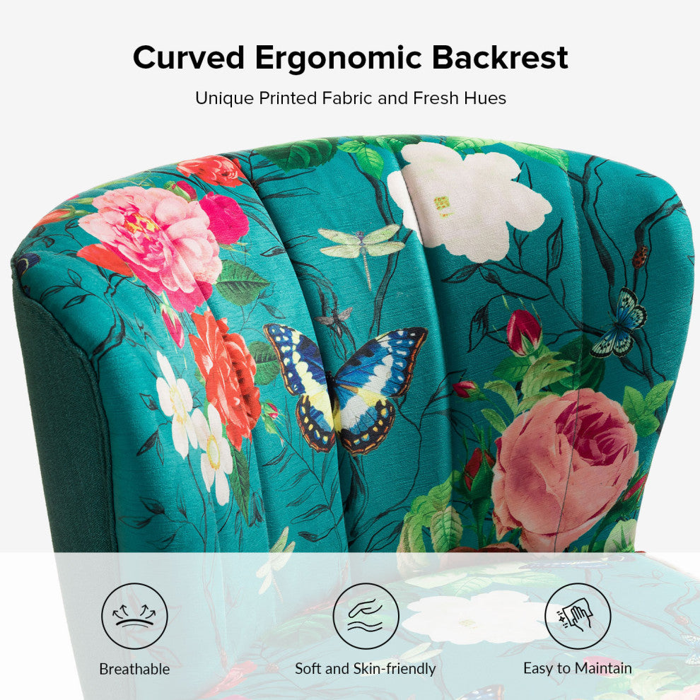 Upholstered Accent Side Chair With Tufted Back Set of 2, Blue
