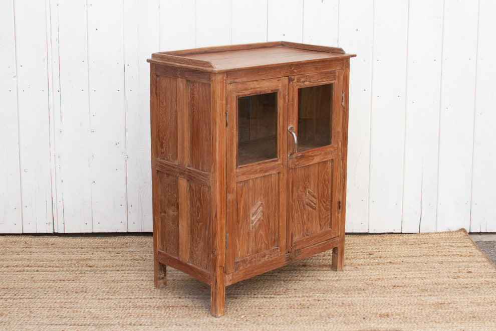 Vintage Teak Glass Kitchen Cabinet