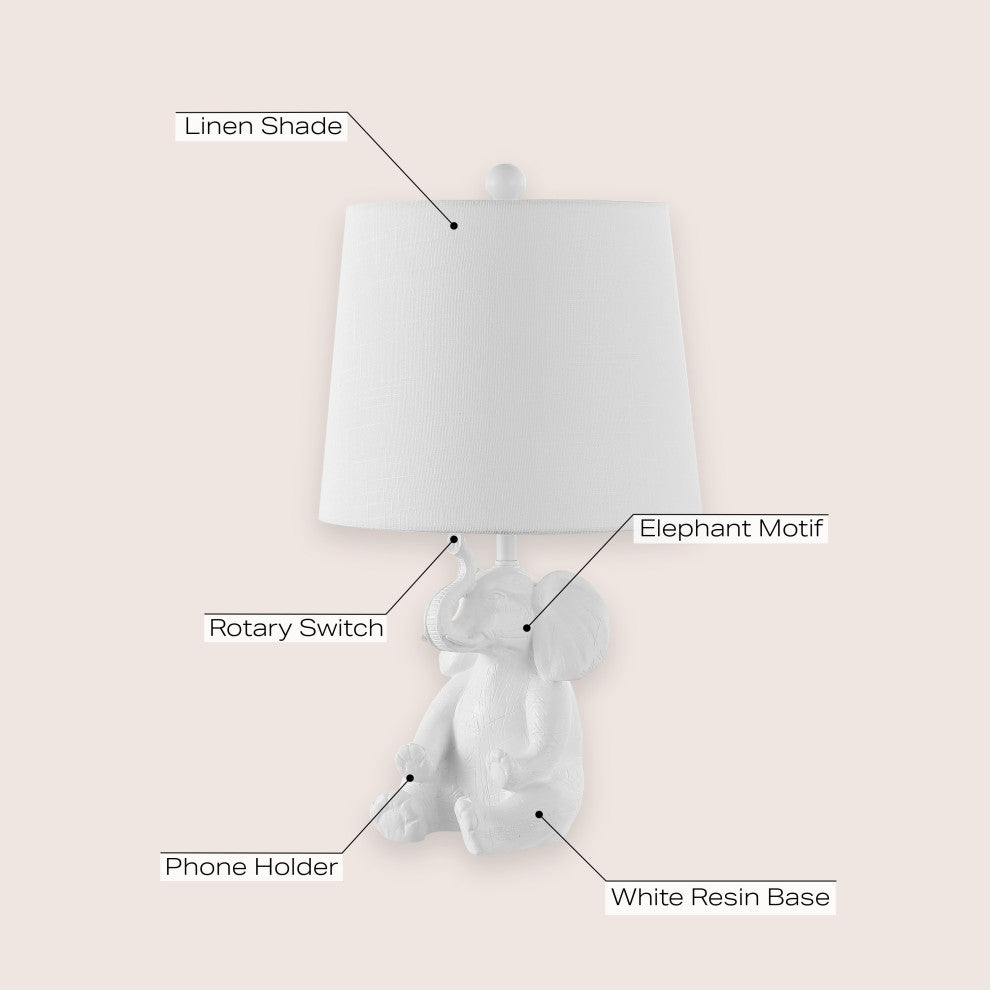 Modern Shabby Chic Resin/Iron Happy Elephant LED Kids'' Table Lamp, Phone Stan