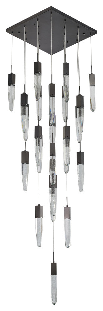 Black Multi-Tiered Linear Chandelier with Crystal Accents, Matte Black
