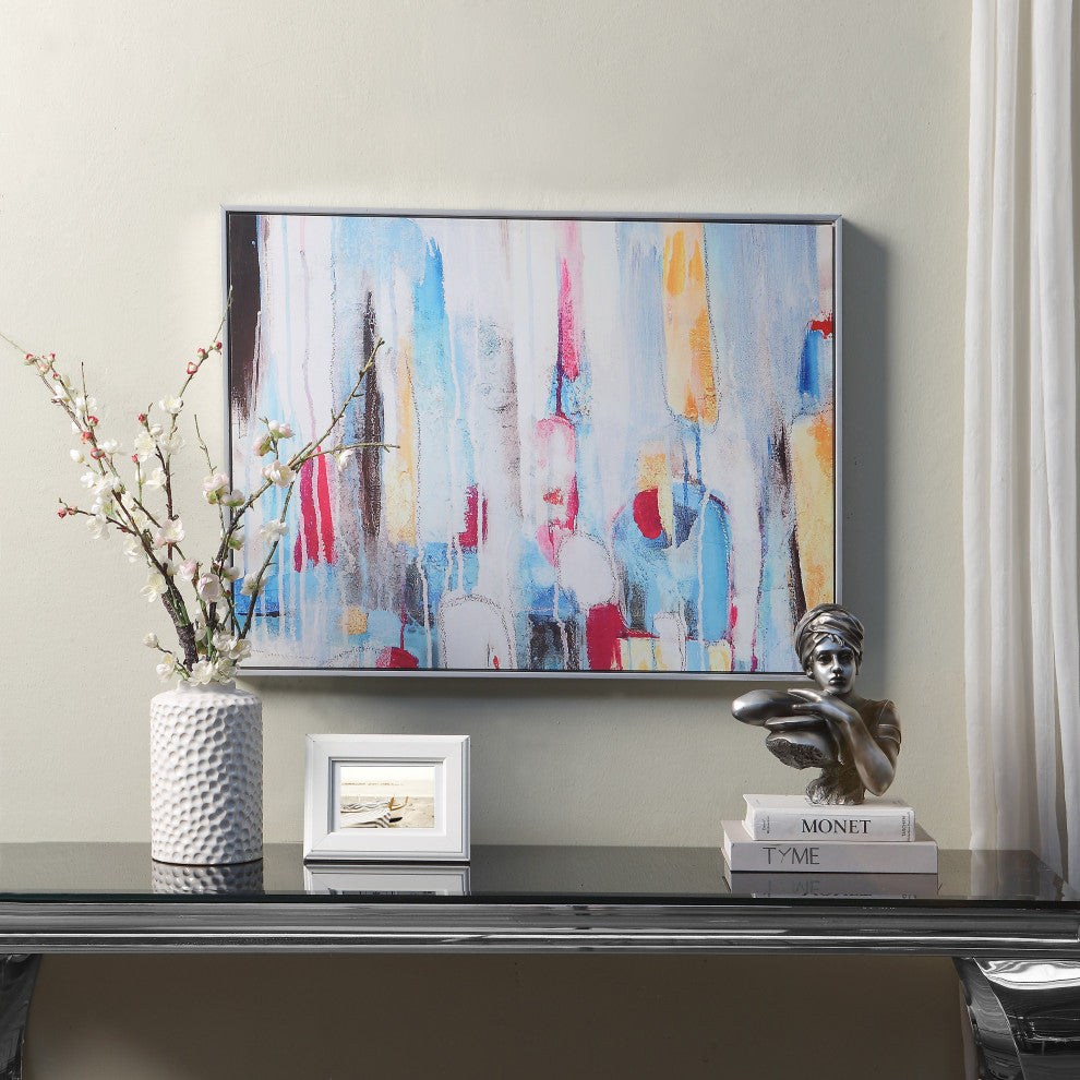 Rainy Forest Abstract Wall Art 24x32 With Silver Frame, Multi Color