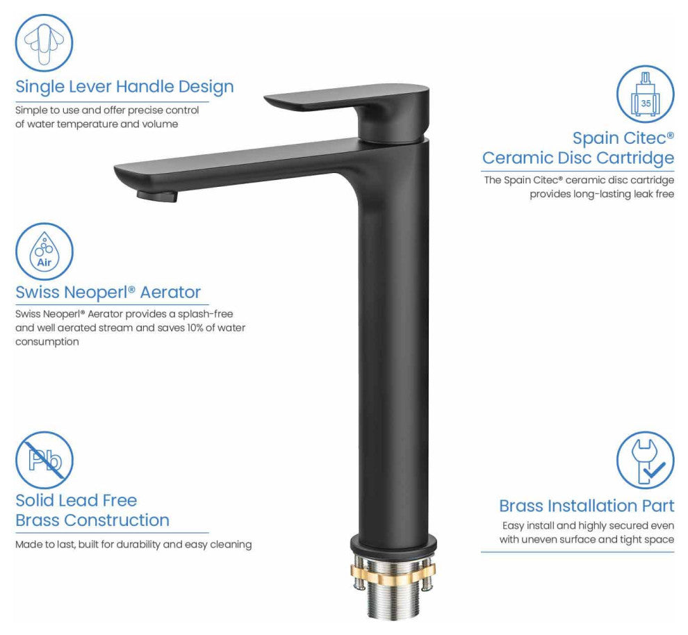 Tender-T Single Handle Bathroom Vessel Sink Faucet, Matte Black