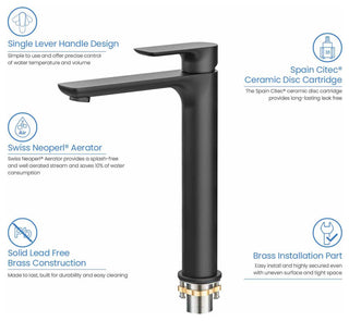 Tender-T Single Handle Bathroom Vessel Sink Faucet, Matte Black