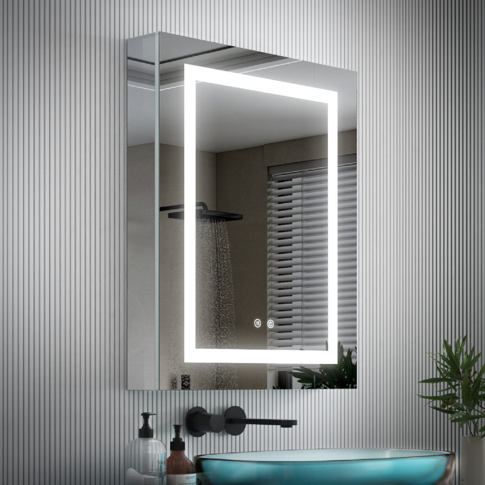 Recessed/Surface Mount LED Medicine Cabinet Mirror with Defogger, 24"x30" Left Hinge