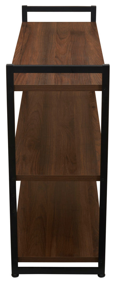 Jamestown Wide 3 Shelf Open Storage Bookshelf Mid Century Walnut, Black Metal