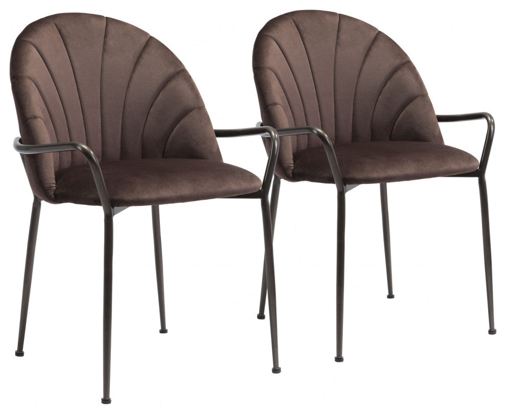 Set of Two Dark Brown Faux Leather Arch Dining Chairs