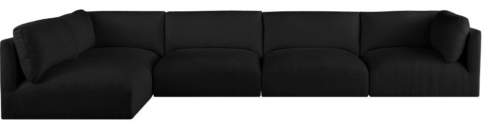 Ease Fabric Upholstered L-Shaped Modular Sectional, Black, 5 Piece: 2 Corner, 3 Armless
