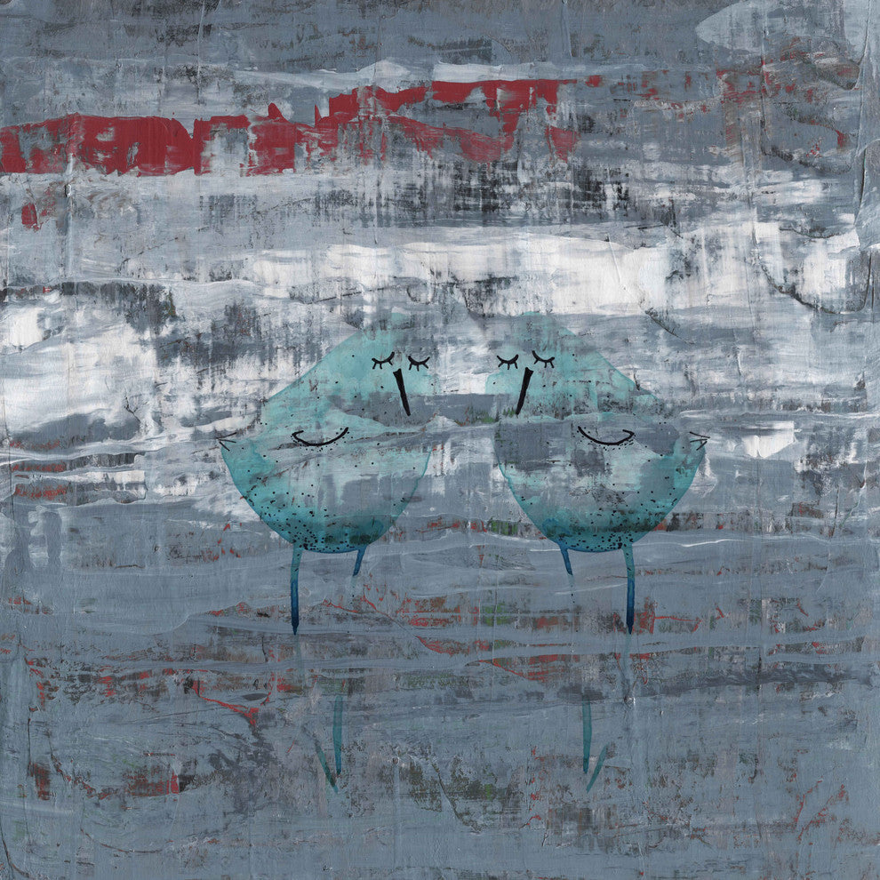 "Two Blue Birds" Painting Print on Wrapped Canvas, 40"x40"