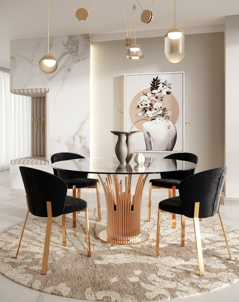 Modrest Paxton Modern Round Glass and Rosegold Dining Table