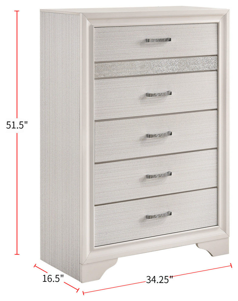5 Drawers Wooden Chest, White