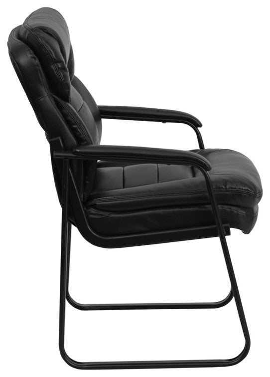 Black Leather Executive Side Reception Chair With Sled Base