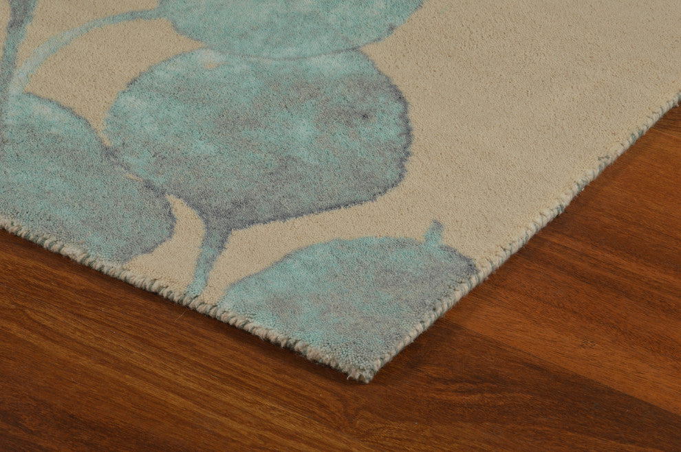 Turquoise Ficus Modern Floral Area Rug, 7'6"x9'6"
