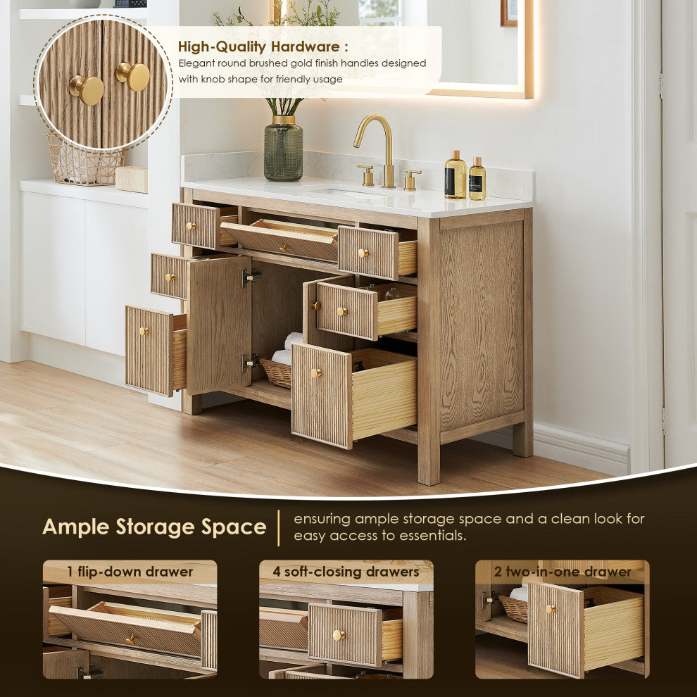 Cerrito Bathroom Vanity, Natural Oak, 48" Single, Without Mirror