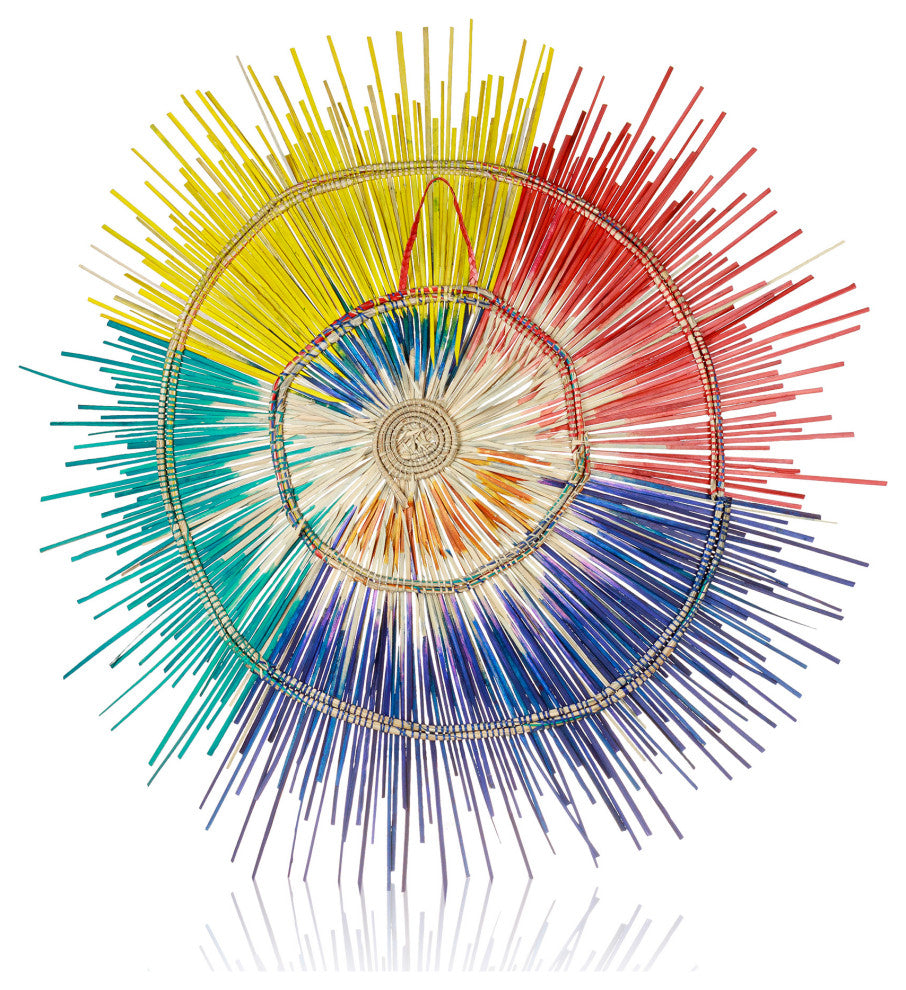 3D Sun Plate Palm Wall Sculpture, Artisan Crafted, Malawi, Multicolor, 33.5"