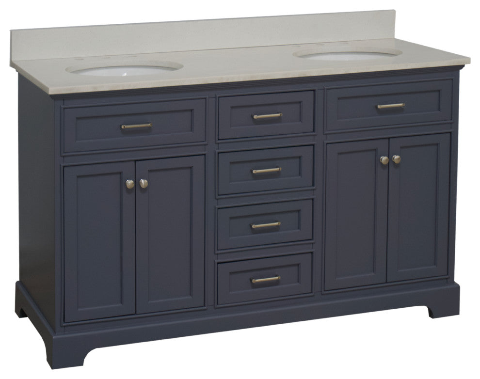 Aria 60" Bathroom Vanity, Marine Gray, Quartz, Double Vanity