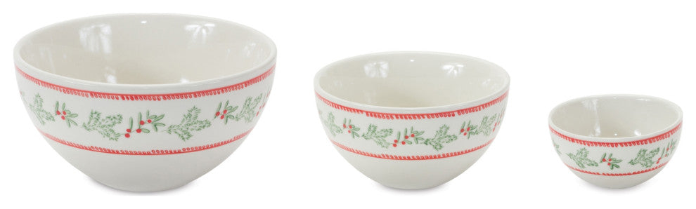 Stoneware Mistletoe Bowl, Set of 3