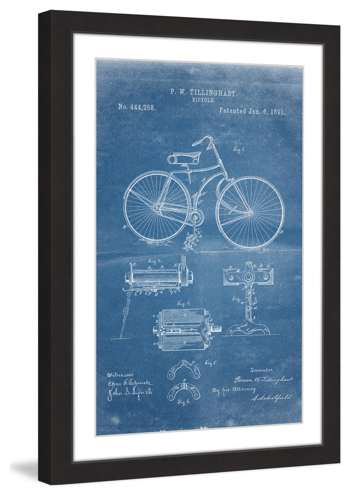 "Bicycle 1891 Blueprint" Framed Painting Print