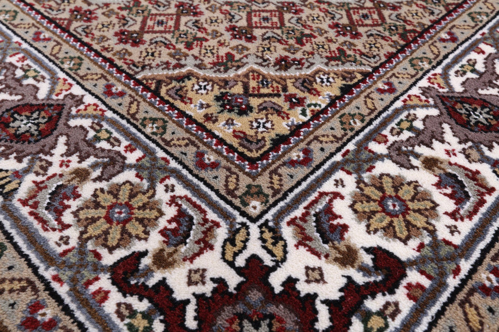 4' 0" X 6' 0" Wool and Silk Persian Tabriz Hand-Knotted Rug Q6033