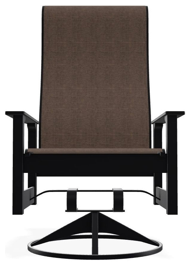 Leeward Sling Outdoor Swivel Rocker, Mocha/Black