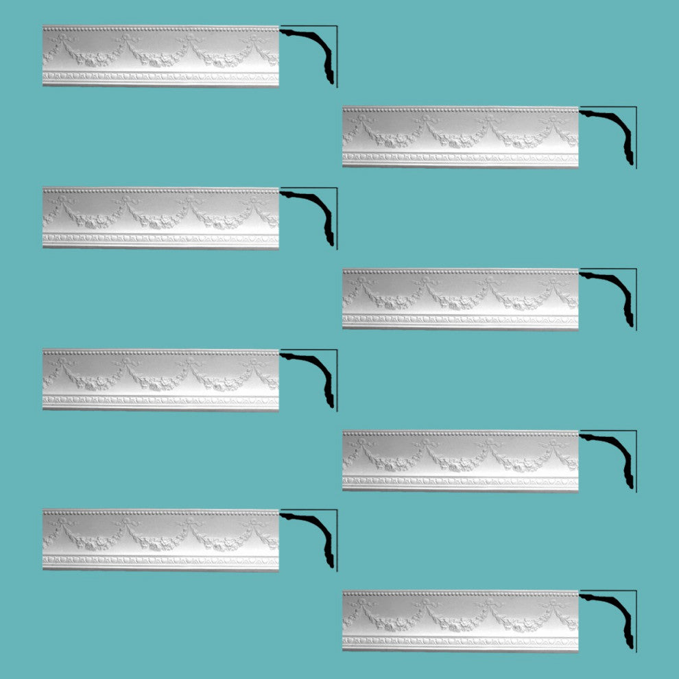 Ornate Cornice White Urethane Floral Bunting Design 8 Pieces Totaling 606" Long