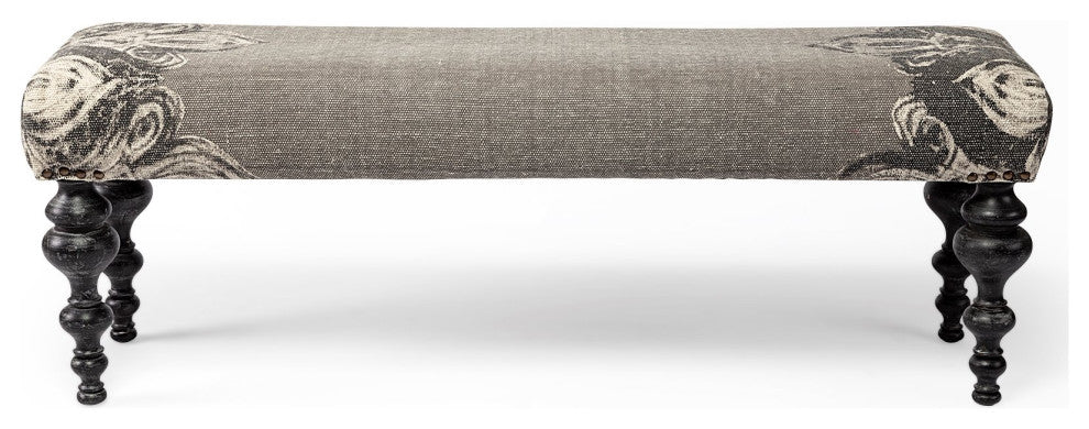 Alhambra Gray Upholstered Seat With Black Solid Wood Legs Accent Bench