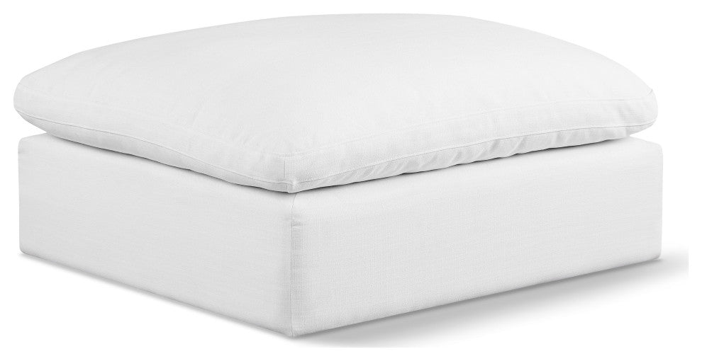 Comfy Beige Linen Textured Fabric Modular Chair, White, Linen Textured Fabric, Ottoman