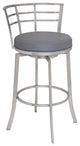 Modern Counter Stool, Swiveling Faux Leather Seat & Low Slatted Back, Grey