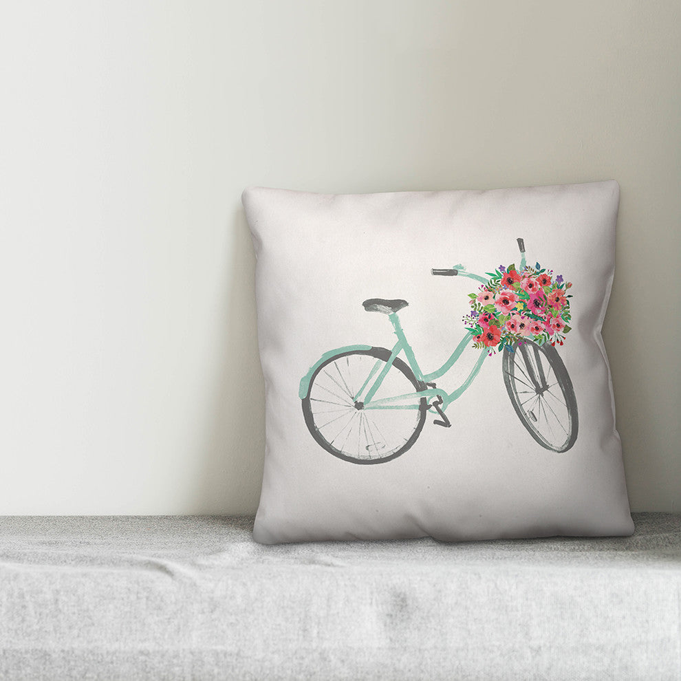 Flower Delivery Bike 18x18 Throw Pillow