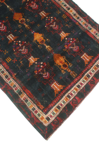 Fine Vintage Distressed Ediz Charcoal/Beige Runner, 3'3x7'5