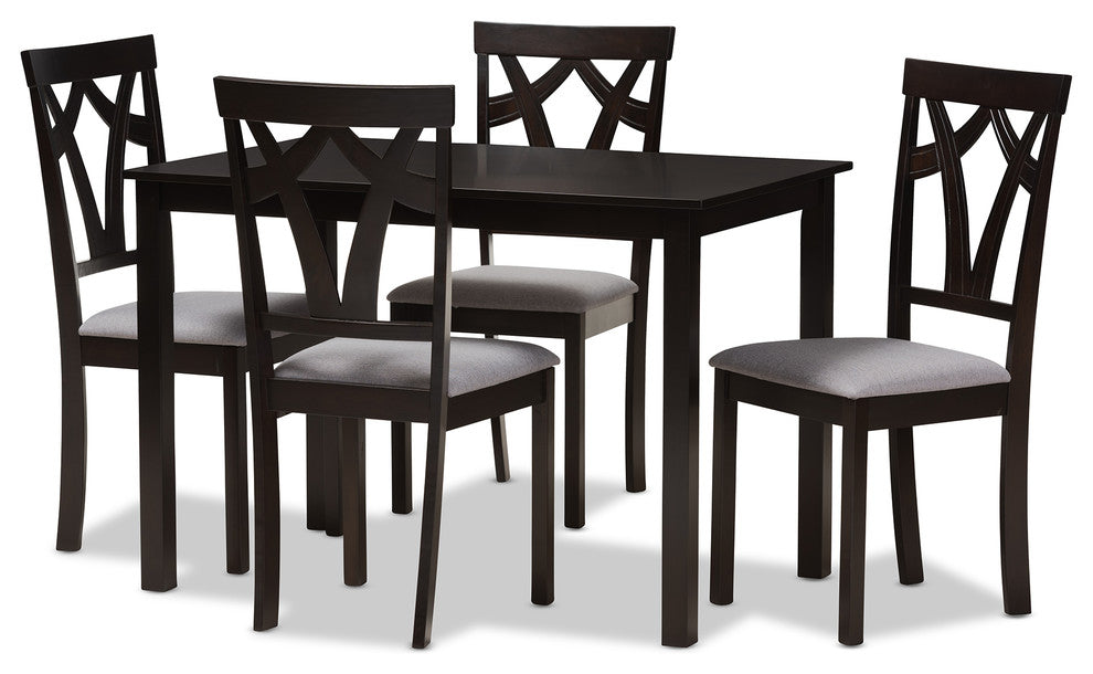 Sylvia Modern Gray Fabric and Dark Brown Finished 5-Piece Dining Set