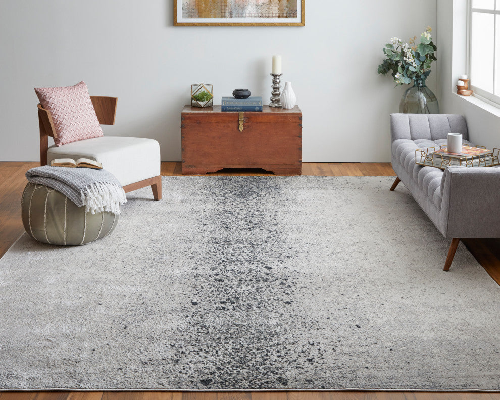 Oria Industrial Abstract Area Rug, Ivory/Gray/Black, 8'x10'