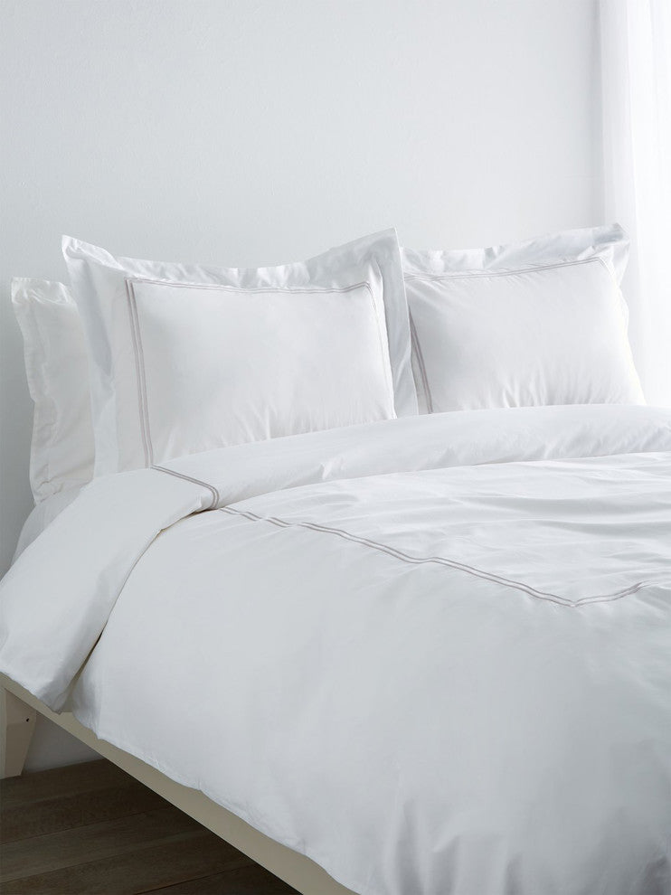 1000 Thread Count 2 Stripe Embroidery Duvet Set, Light Gray on White, King Duvet