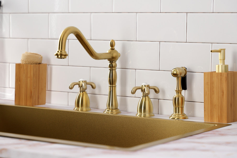 Kingston Brass KB1797TXBS Widespread Kitchen Faucet, Brass Sprayer