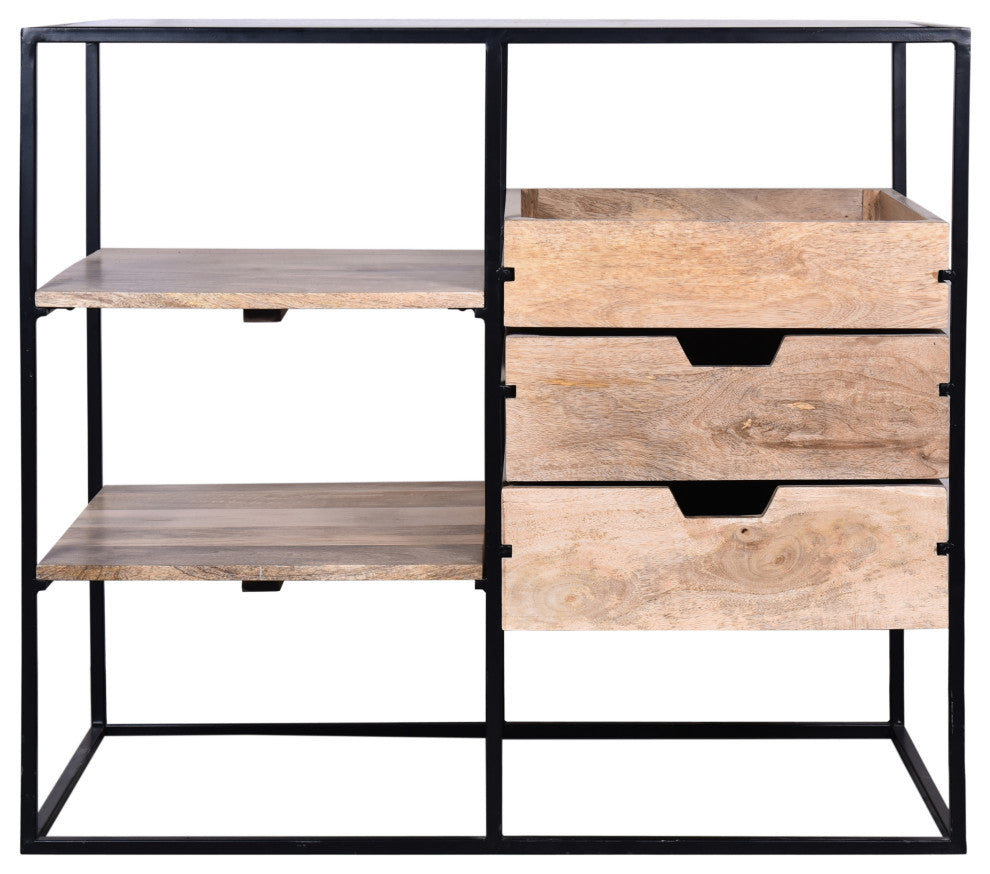 Benzara UPT-263596 35" Handcrafted Modern Glass Table, Brown and Black