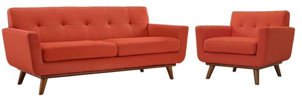 Modway 2-Piece Engage Armchair and Loveseat Set, Atomic Red