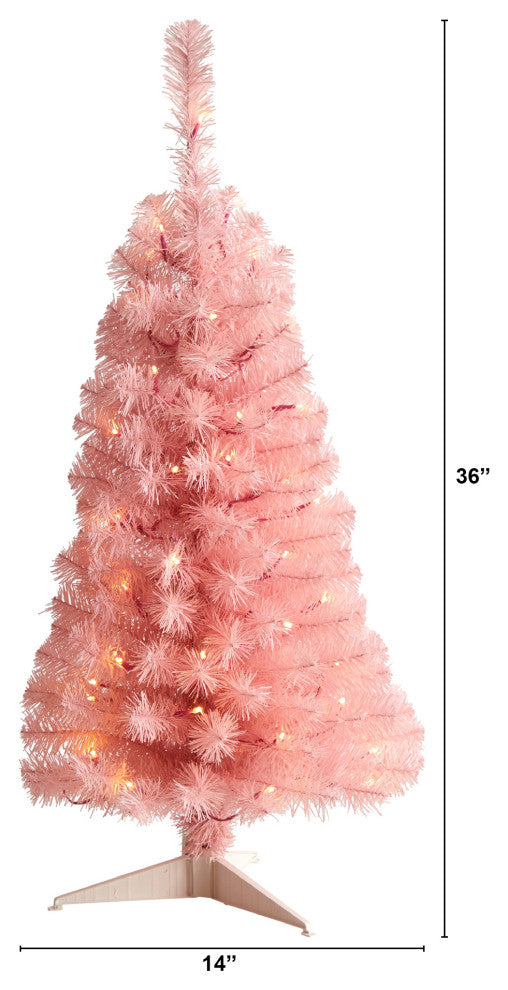 3' Pink Artificial Christmas Tree With 50 LED Lights and 118 Bendable Branches