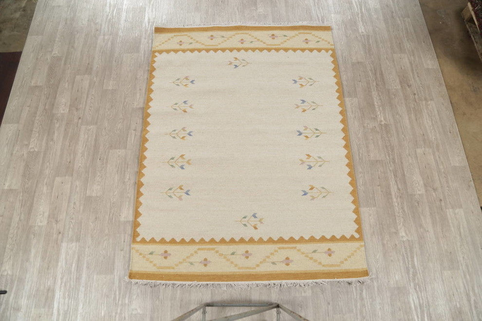 Kilim Hand Woven Southwestern Oriental Area Rug, Beige, 4x7