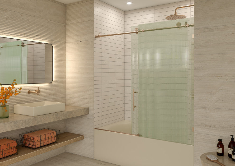 Galaxy 60"x60" Frameless Glass Sliding Bathtub Doors, Brushed Bronze, Left
