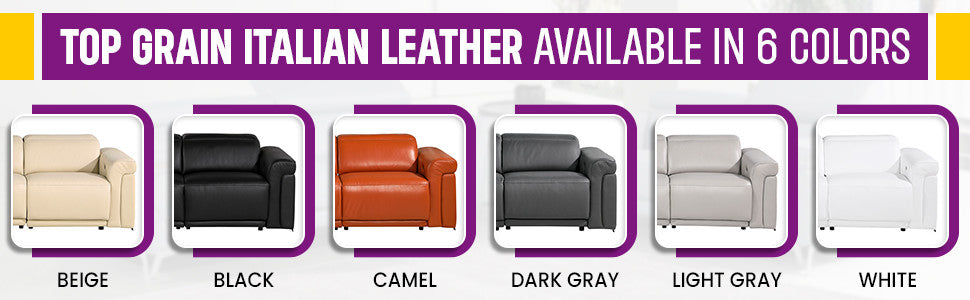 Giovanni 8-Piece 4-Power Reclining Italian Leather Sectional, Light Gray