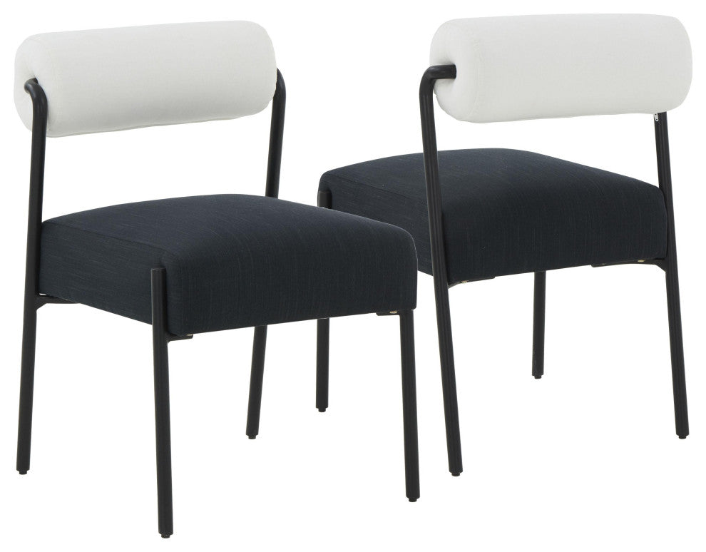 Jolene Cream and Black Linen Dining Chair, Set of 2