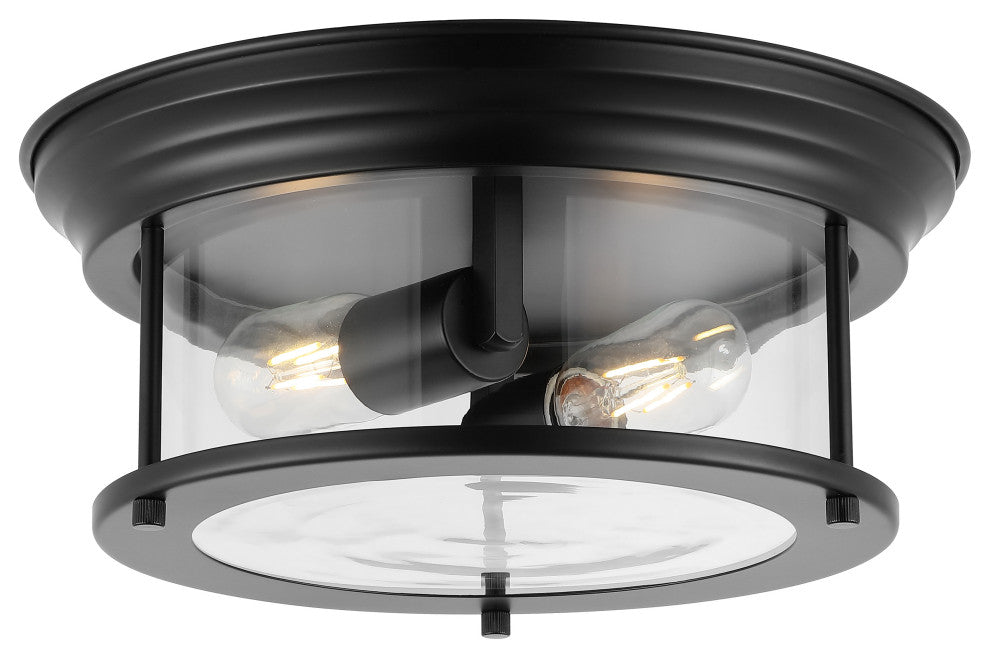 Lauren 13.25" 2-Light Metal/Glass LED Flush Mount, Black