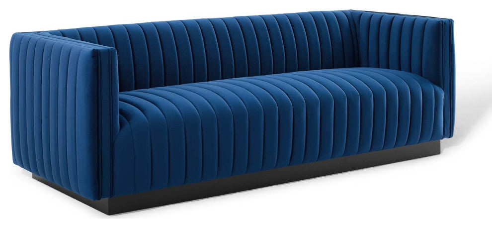 Conjure Channel Tufted Velvet Sofa - Navy