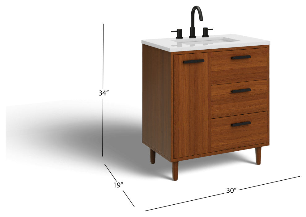 The Darby Bathroom Vanity, Teak, 30", Single Sink, Freestanding
