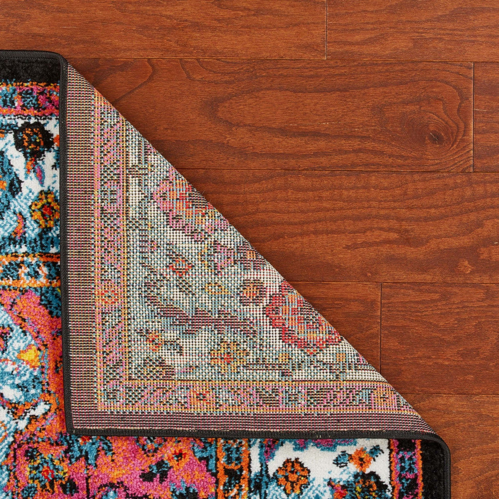 8" x 9" Black Decorative Medallion Area Rug