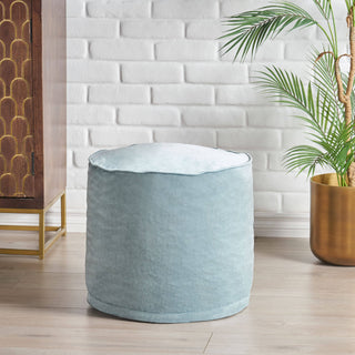 Bleckley Gwinnett Modern Velveteen Cylinder Pouf, Seafoam Blue