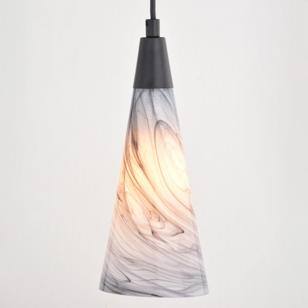 Milano Matte Black Transitional Mini Pendant Ceiling Light Multi Color Art Glass