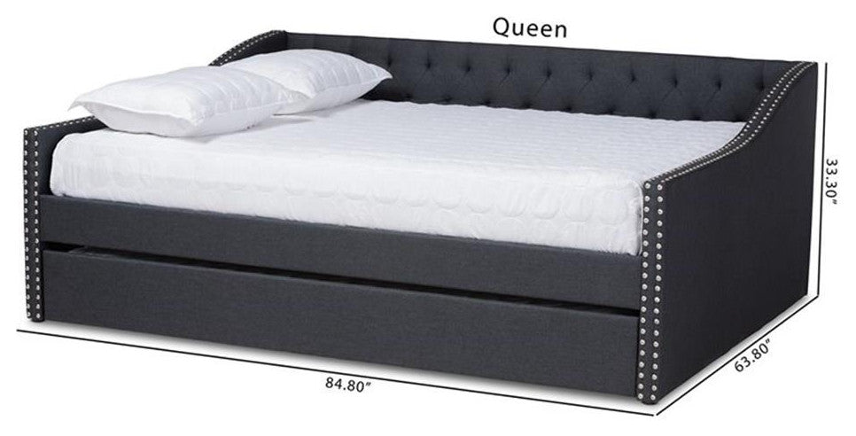 Haylie Dark Grey Fabric Upholstered Full Size Daybed With Roll-Out Trundle Bed