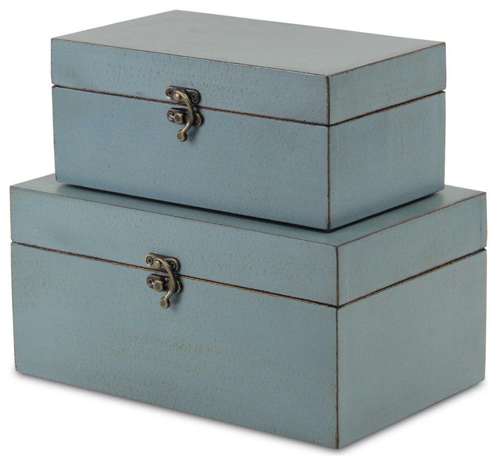 Set of Two Pale Blue Wooden Storage Boxes