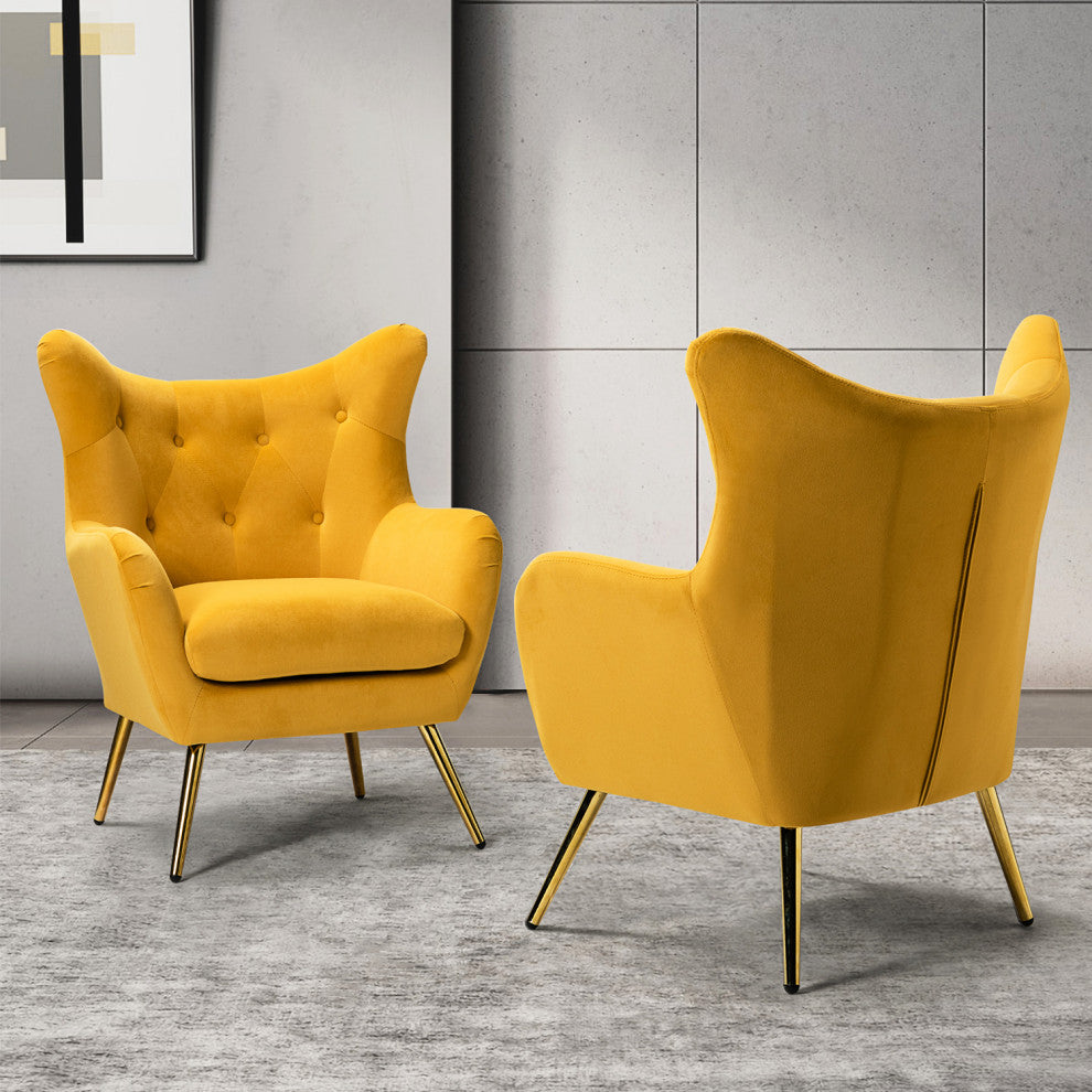 Upholstered Accent Chair With Tufted Back, Set of 2, Mustard